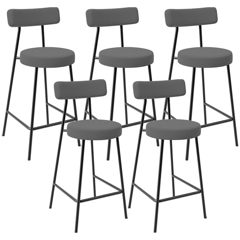 Kit 05 Banquetas Baixa Bar Cozinha Sala De Jantar Em Aço Milão L02 Suede Cinza - Lyam Decor