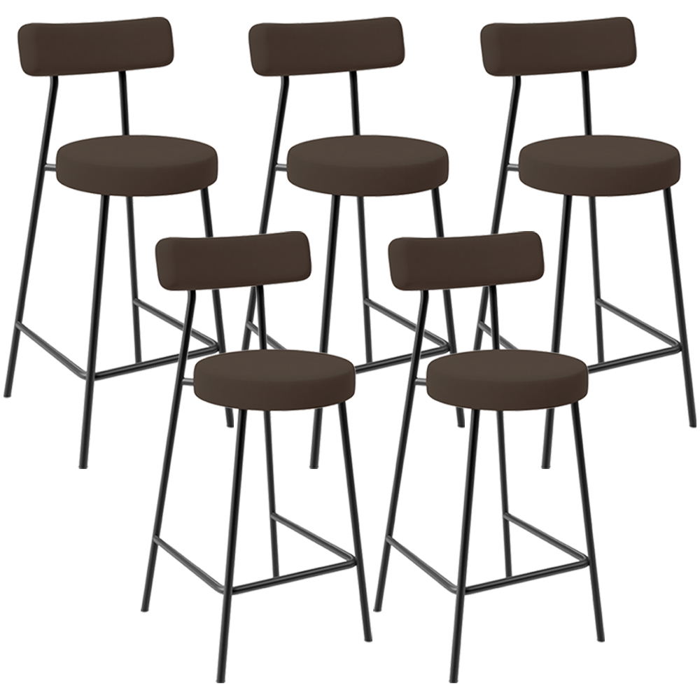 Kit 05 Banquetas Baixa Bar Cozinha Sala De Jantar Em Aço Milão L02 Suede Marrom - Lyam Decor