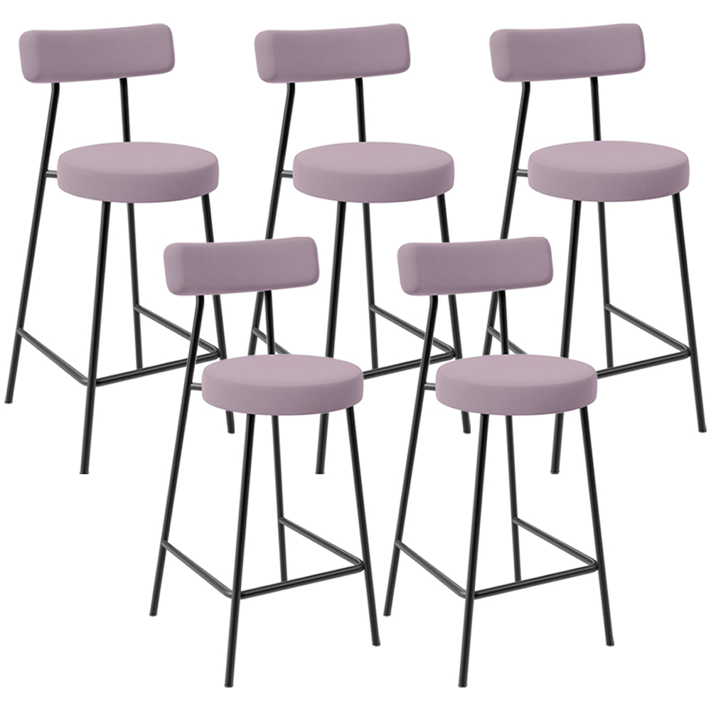 Kit 05 Banquetas Baixa Bar Cozinha Sala De Jantar Em Aço Milão L02 Suede Rosê - Lyam Decor