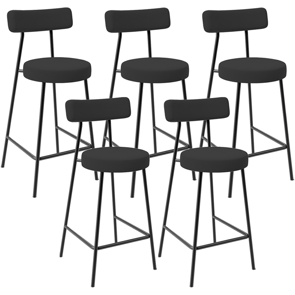Kit 05 Banquetas Baixa Bar Cozinha Sala De Jantar Estrutura Em Aço Milão L02 Suede Preto - Lyam Decor