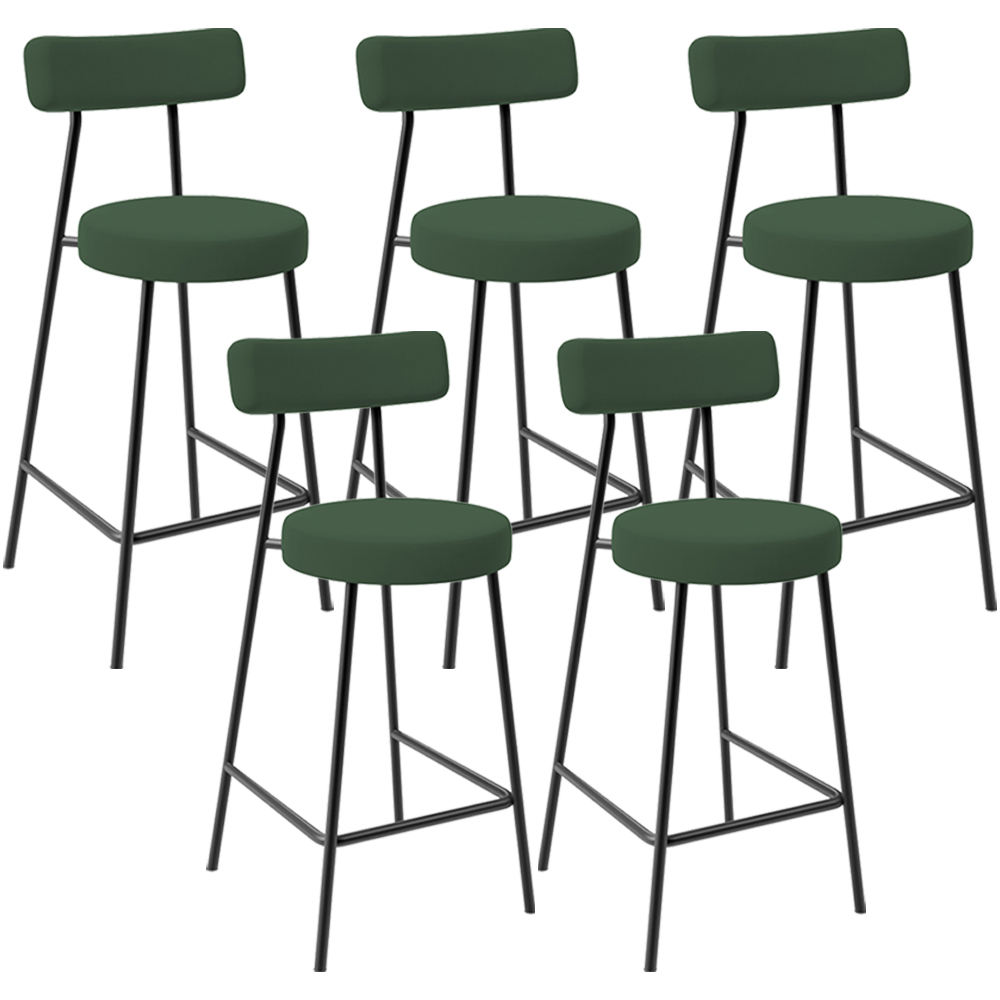 Kit 05 Banquetas Baixa Bar Cozinha Sala De Jantar Milão L02 Suede Verde Musgo - Lyam Decor