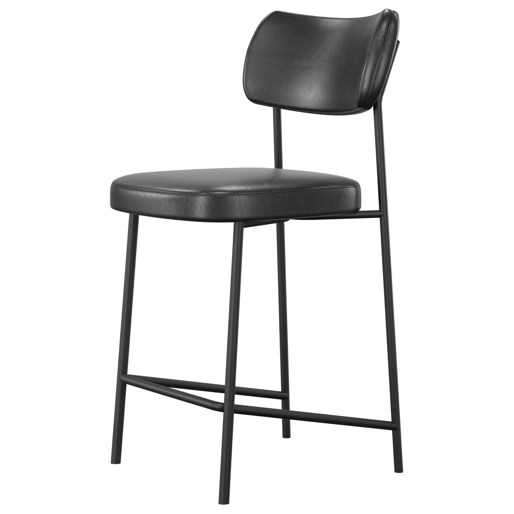 Kit 05 Banquetas Baixa Bar Cozinha Sala De Jantar Preto Elira L02 Couríssimo Preto - Lyam Decor