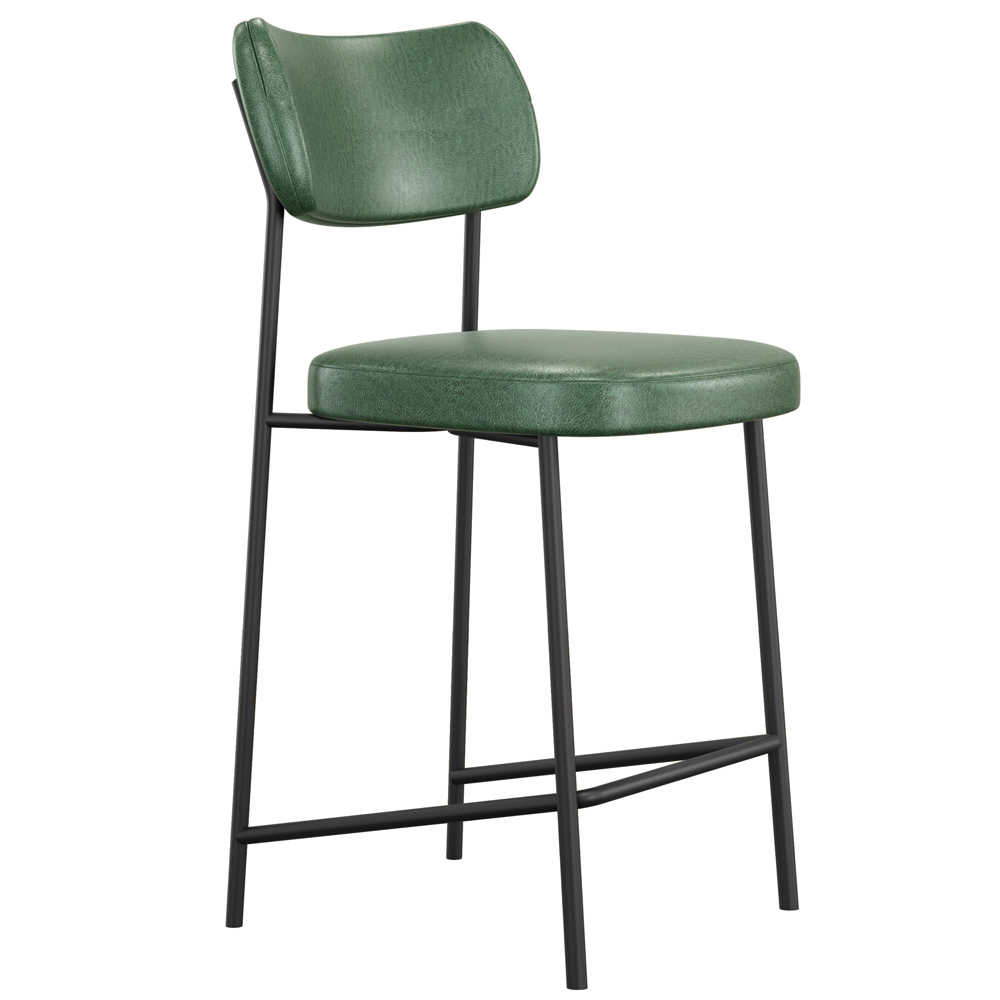 Kit 05 Banquetas Baixa Bar Cozinha Sala De Jantar Preto Elira L02 Couríssimo Verde - Lyam Decor