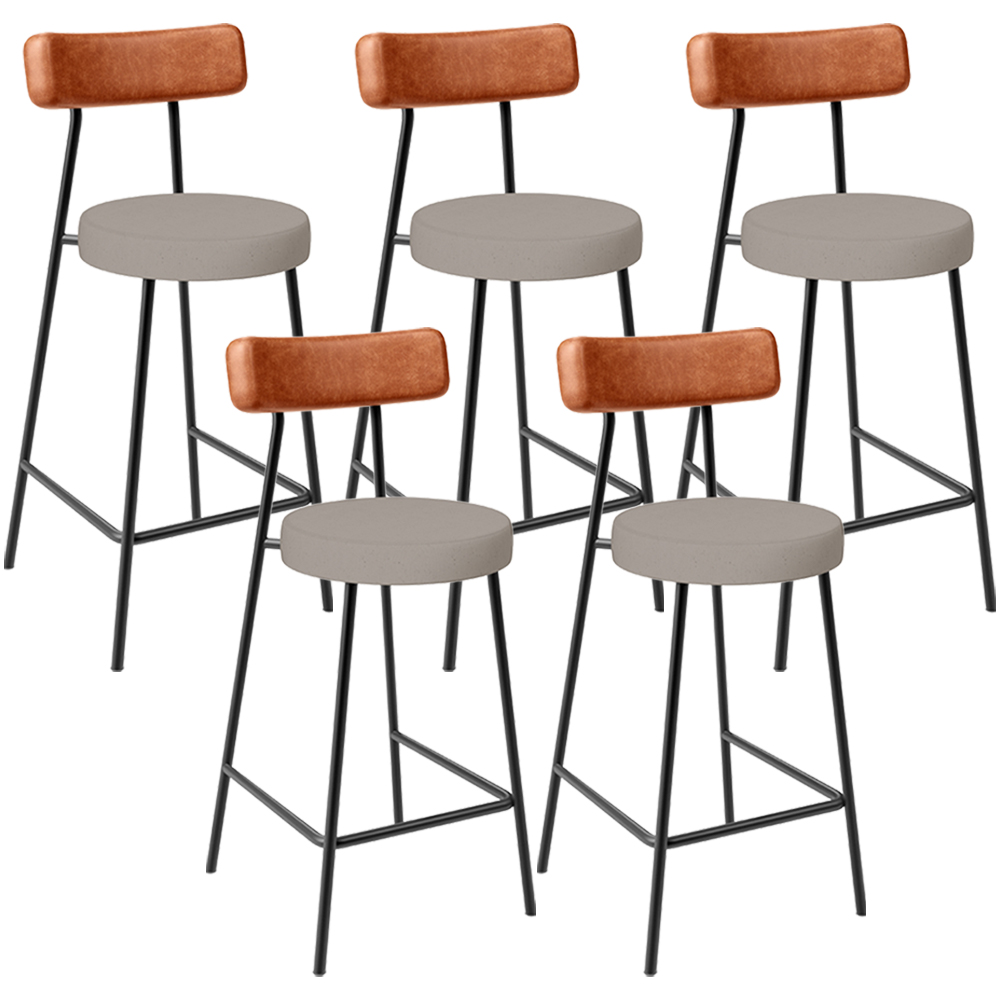 Kit 05 Banquetas Baixa Bar Cozinha Sala Jantar Milão L02 Couríssimo Camel Linho Bege - Lyam Decor