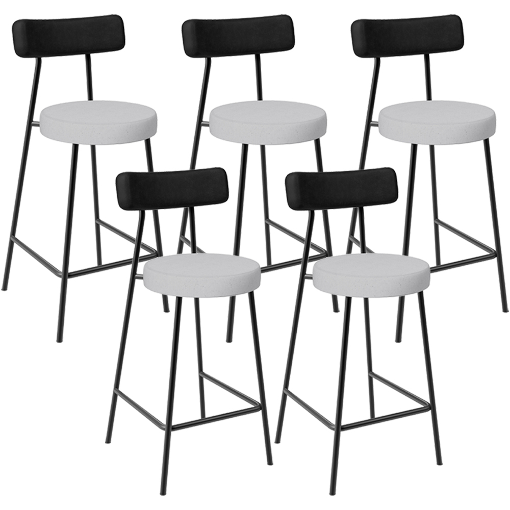 Kit 05 Banquetas Baixa Bar Cozinha Sala Jantar Milão L02 Couríssimo Preto Linho Cinza - Lyam Decor