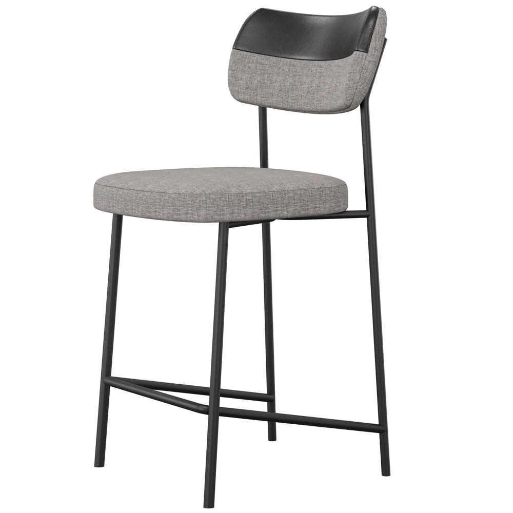 Kit 05 Banquetas Baixa Bar Cozinha Sala Jantar Preto Elira L02 Couríssimo Preto Linho Cinza - Lyam Decor