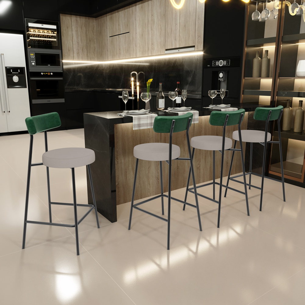 Kit 05 Banquetas Baixa Cozinha E Sala Jantar Bancada Milão L02 Facto Verde Linho Bege - Lyam Decor