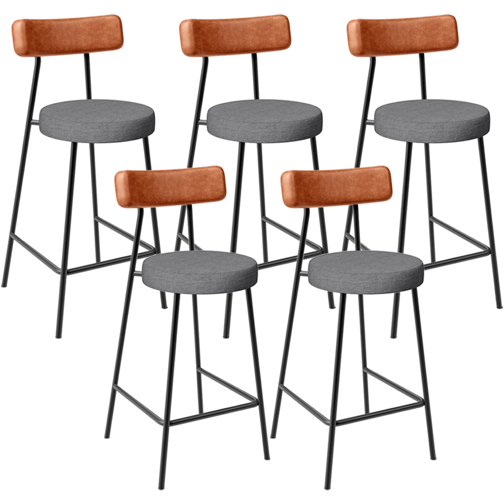 Kit 05 Banquetas Baixa Cozinha Jantar Milão L02 Couríssimo Camel Linho Cinza Escuro  - Lyam Decor