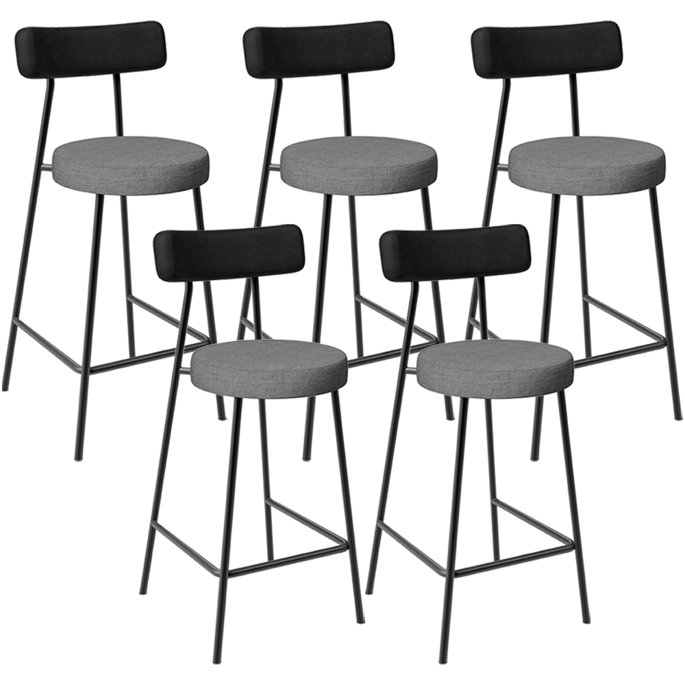 Kit 05 Banquetas Baixa Cozinha Jantar Milão L02 Couríssimo Preto Linho Cinza Escuro - Lyam Decor