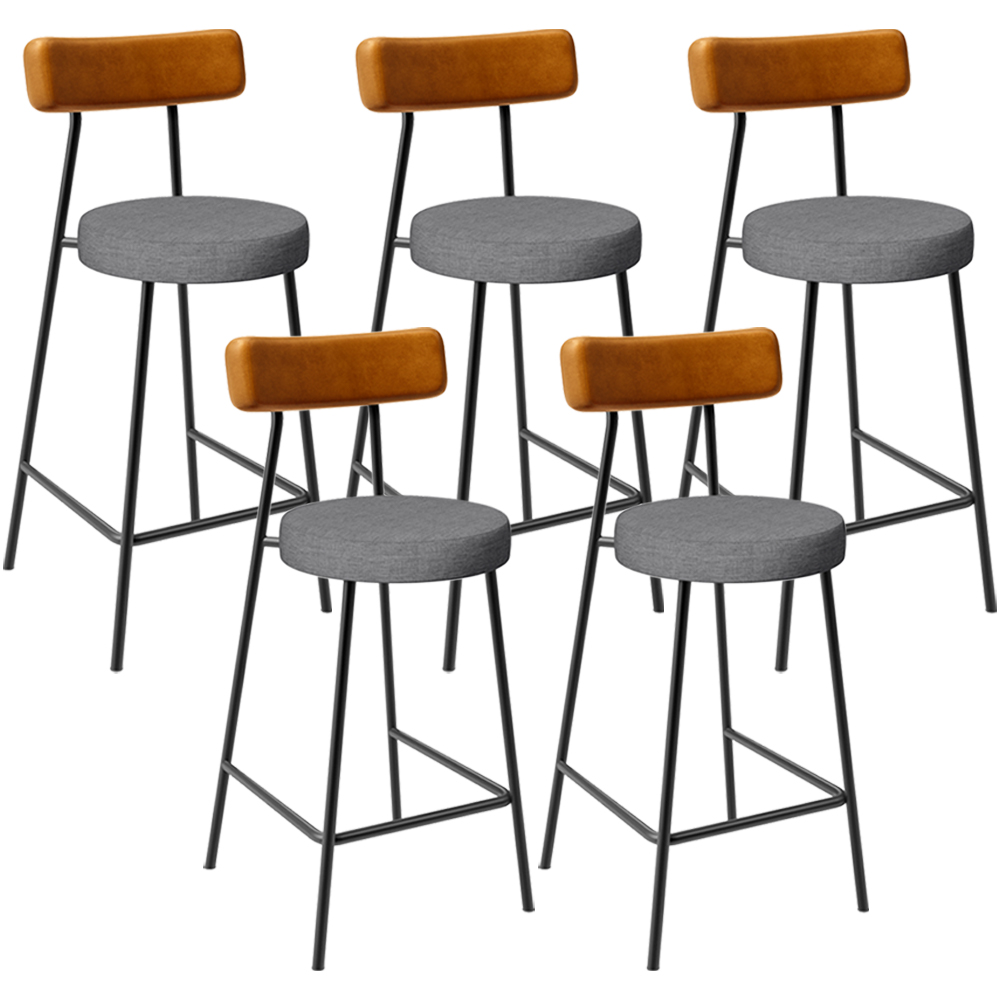 Kit 05 Banquetas Baixa Cozinha Jantar Milão L02 Couríssimo Whisky Linho Cinza Escuro - Lyam Decor