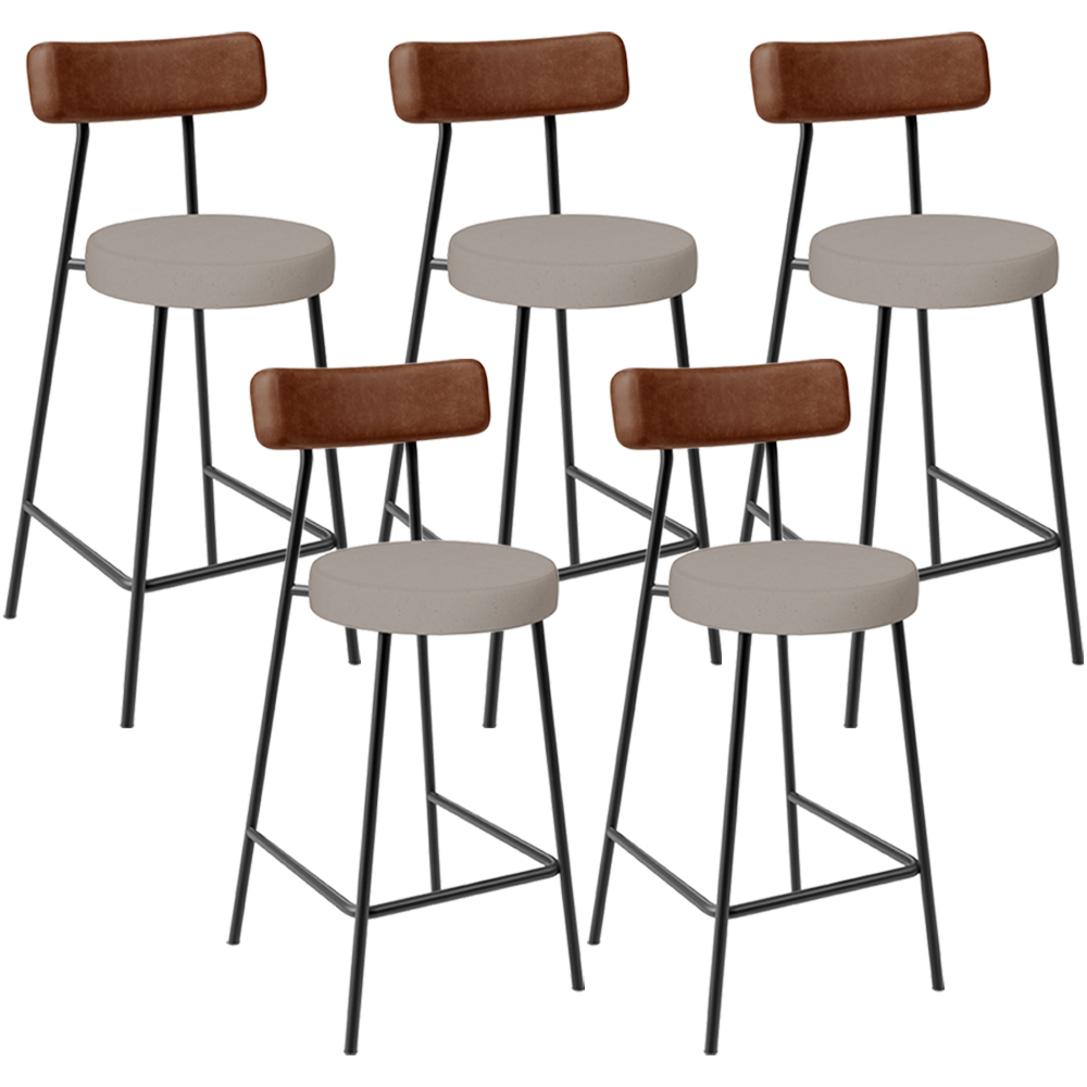 Kit 05 Banquetas Baixa Cozinha Sala De Jantar Milão L02 Couríssimo Marrom Linho Bege - Lyam Decor