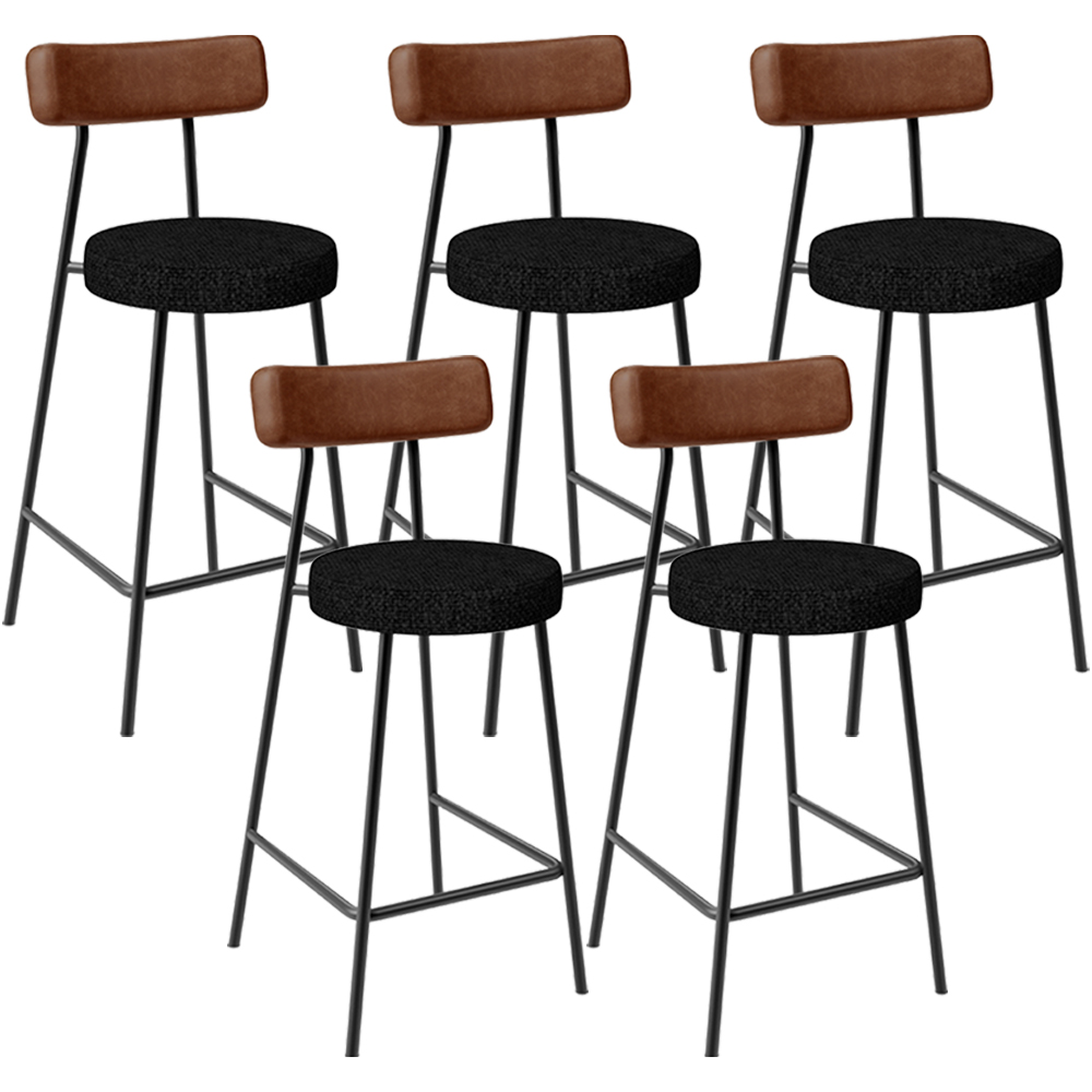 Kit 05 Banquetas Baixa Cozinha Sala De Jantar Milão L02 Couríssimo Marrom Linho Chumbo - Lyam Decor
