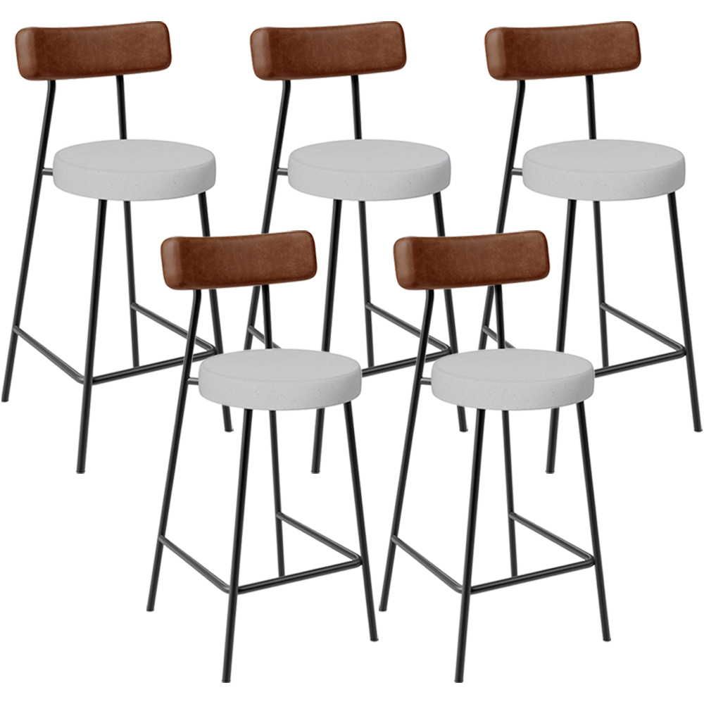 Kit 05 Banquetas Baixa Cozinha Sala De Jantar Milão L02 Couríssimo Marrom Linho Cinza - Lyam Decor