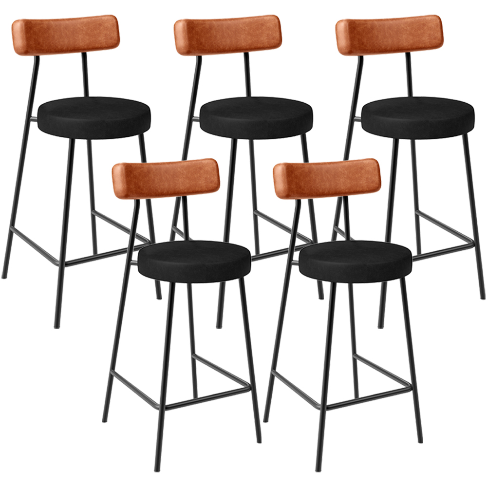 Kit 05 Banquetas Baixa Cozinha Sala Jantar Bancada Milão L02 Couríssimo Camel Preto - Lyam Decor
