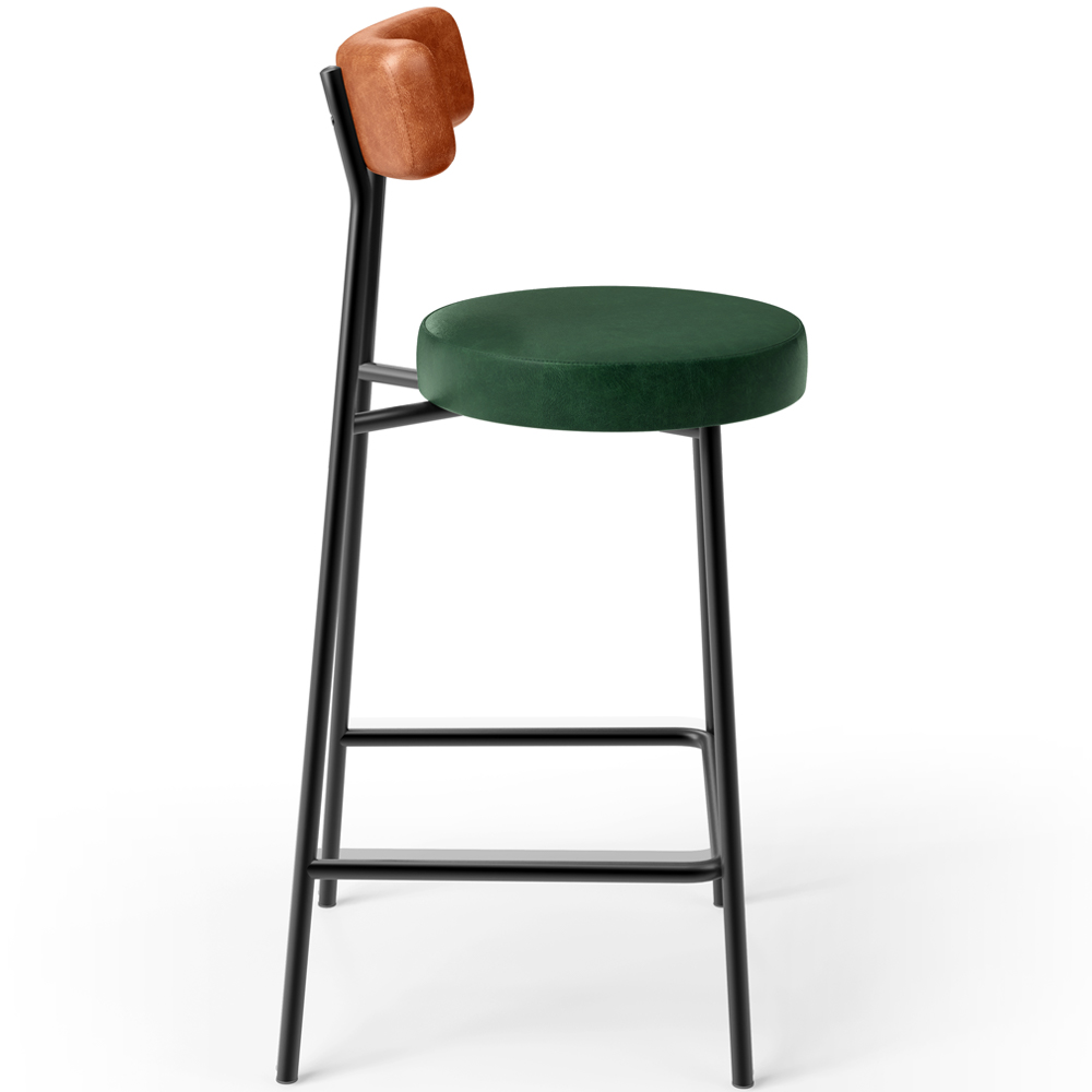 Kit 05 Banquetas Baixa Cozinha Sala Jantar Bancada Milão L02 Couríssimo Camel Verde - Lyam Decor