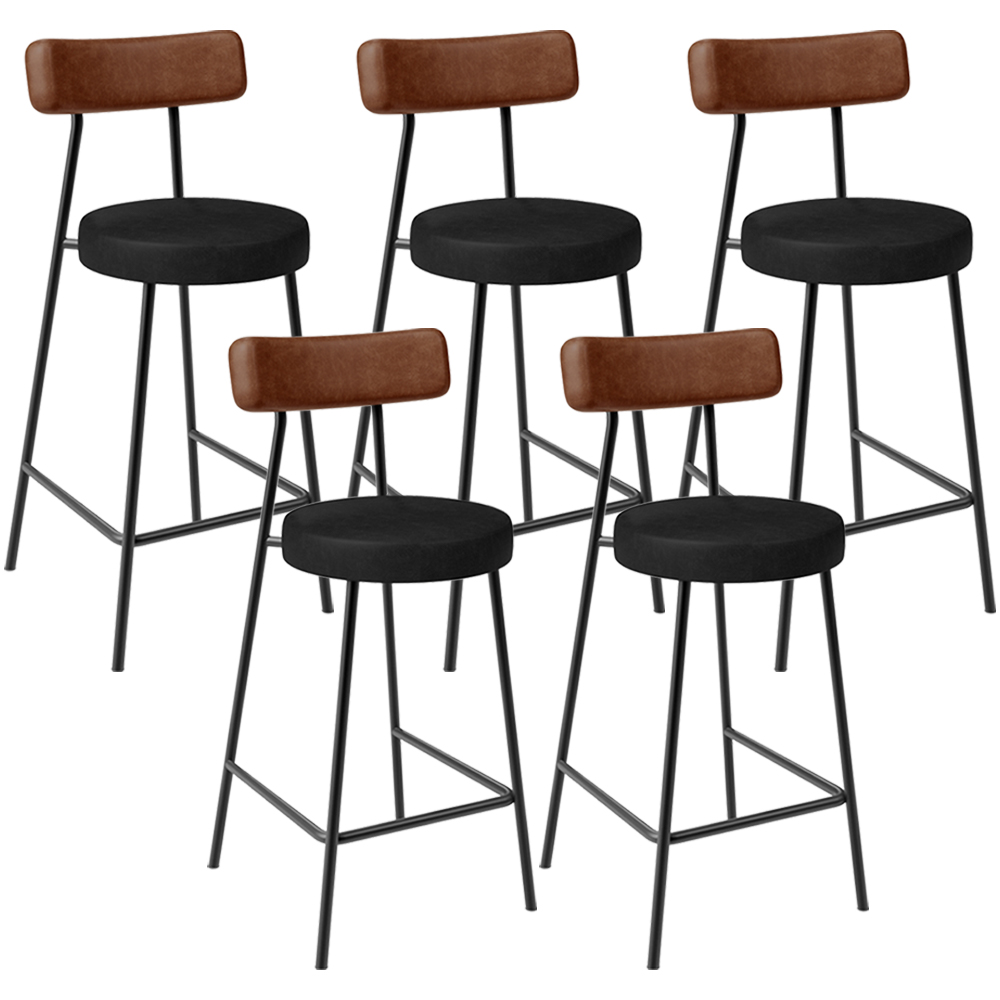 Kit 05 Banquetas Baixa Cozinha Sala Jantar Bancada Milão L02 Couríssimo Marrom Preto - Lyam Decor