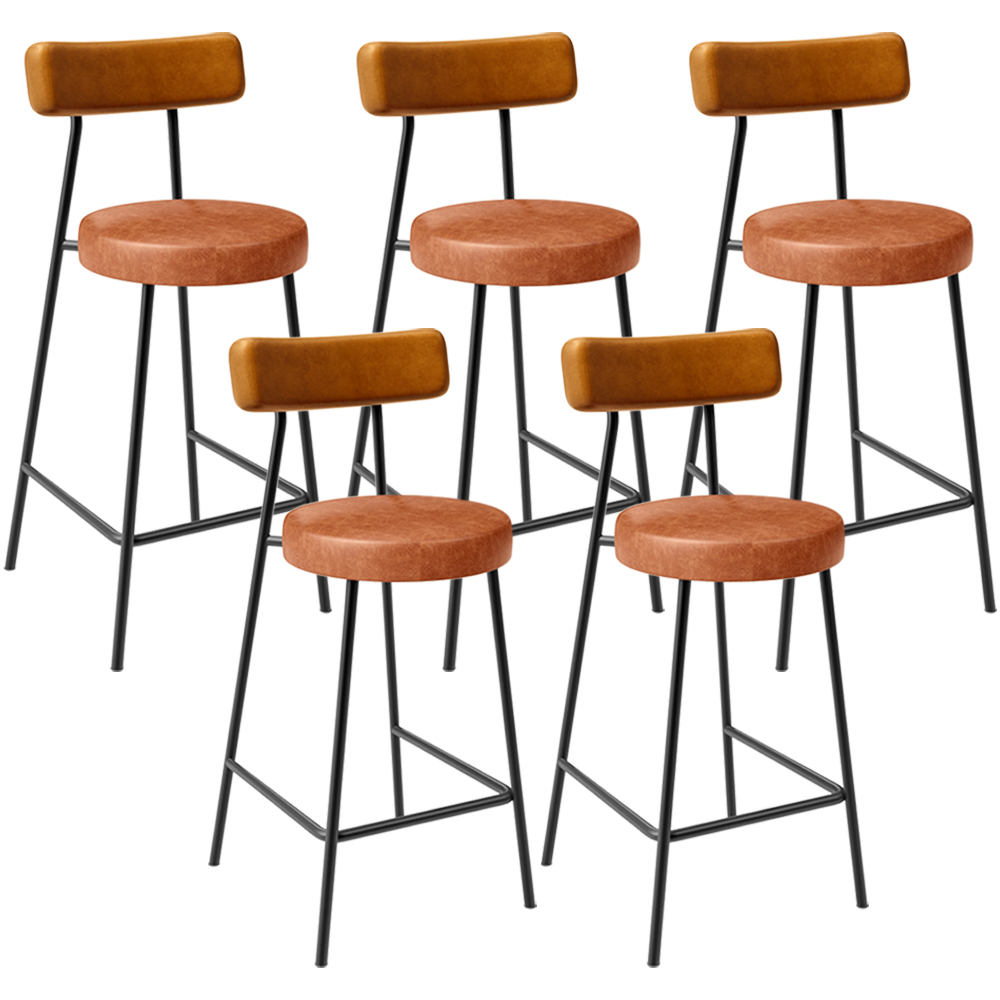 Kit 05 Banquetas Baixa Cozinha Sala Jantar Bancada Milão L02 Couríssimo Whisky Camel - Lyam Decor