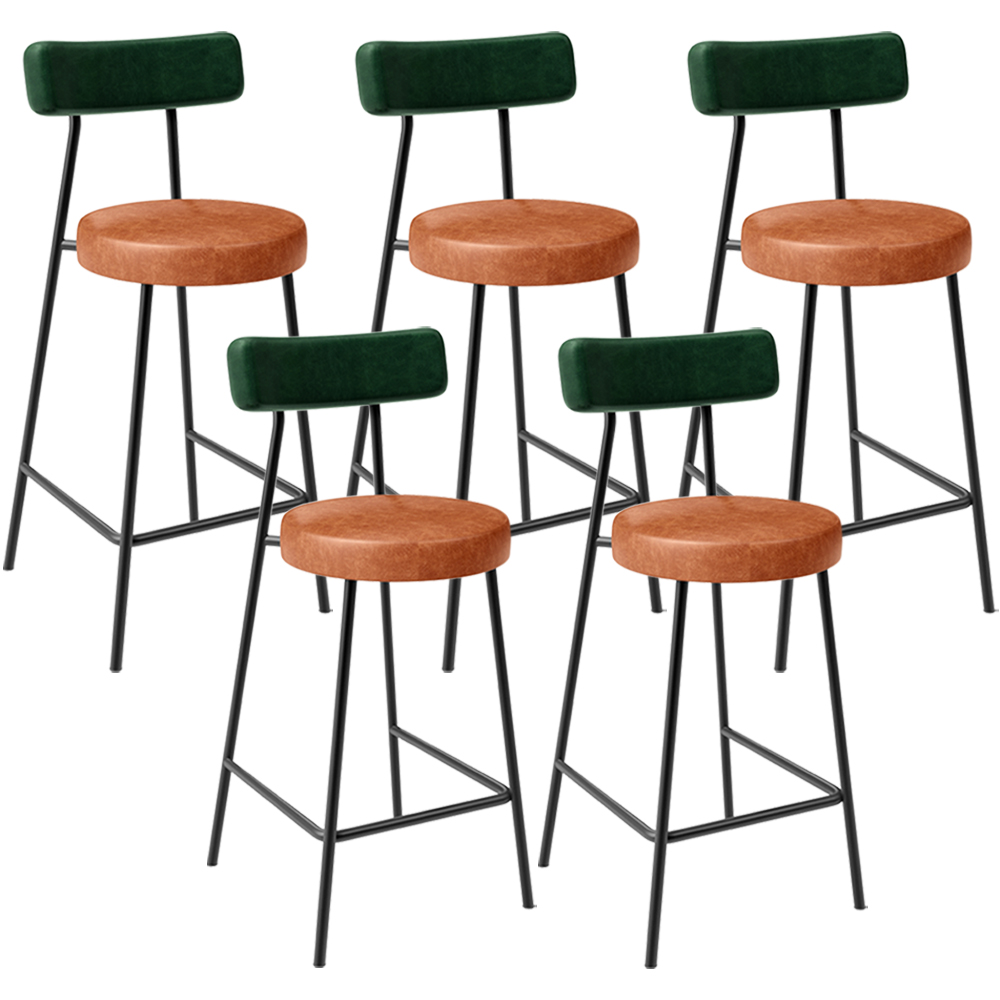 Kit 05 Banquetas Baixa Cozinha Sala Jantar Bancada Milão L02 Facto Verde Camel  - Lyam Decor