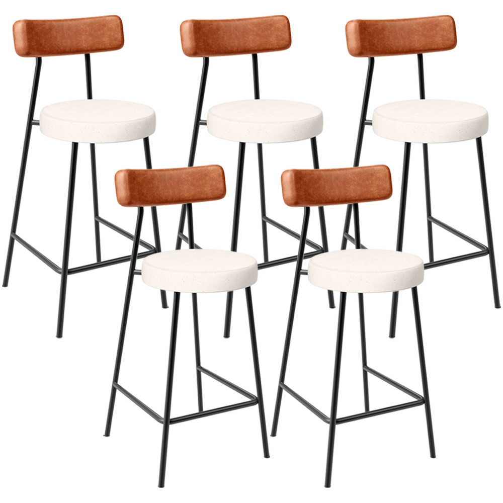 Kit 05 Banquetas Baixa Cozinha Sala Jantar Milão L02 Couríssimo Camel Linho Cru - Lyam Decor