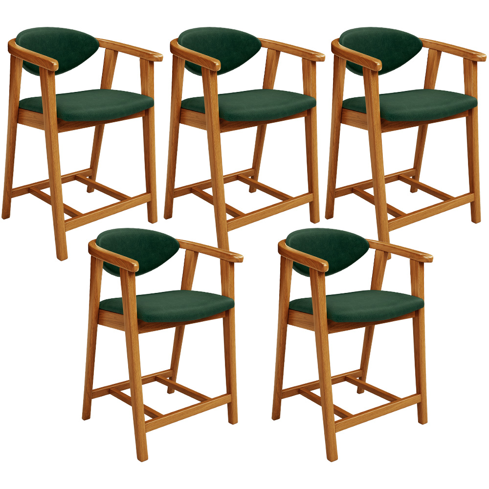 Kit 05 Banquetas Baixa Cozinha Sala de Jantar Bancada Cecília L02 Couríssimo Verde Musgo Lyam Decor