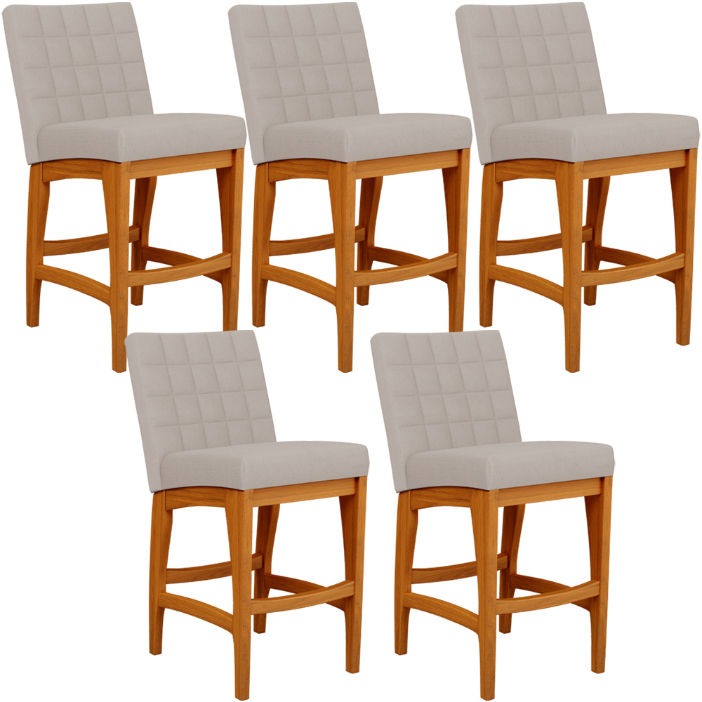 Kit 05 Banquetas Baixa Para Cozinha Bancada Bar Sala Jantar Fixa Mila L02 Linho Bege - Lyam Decor
