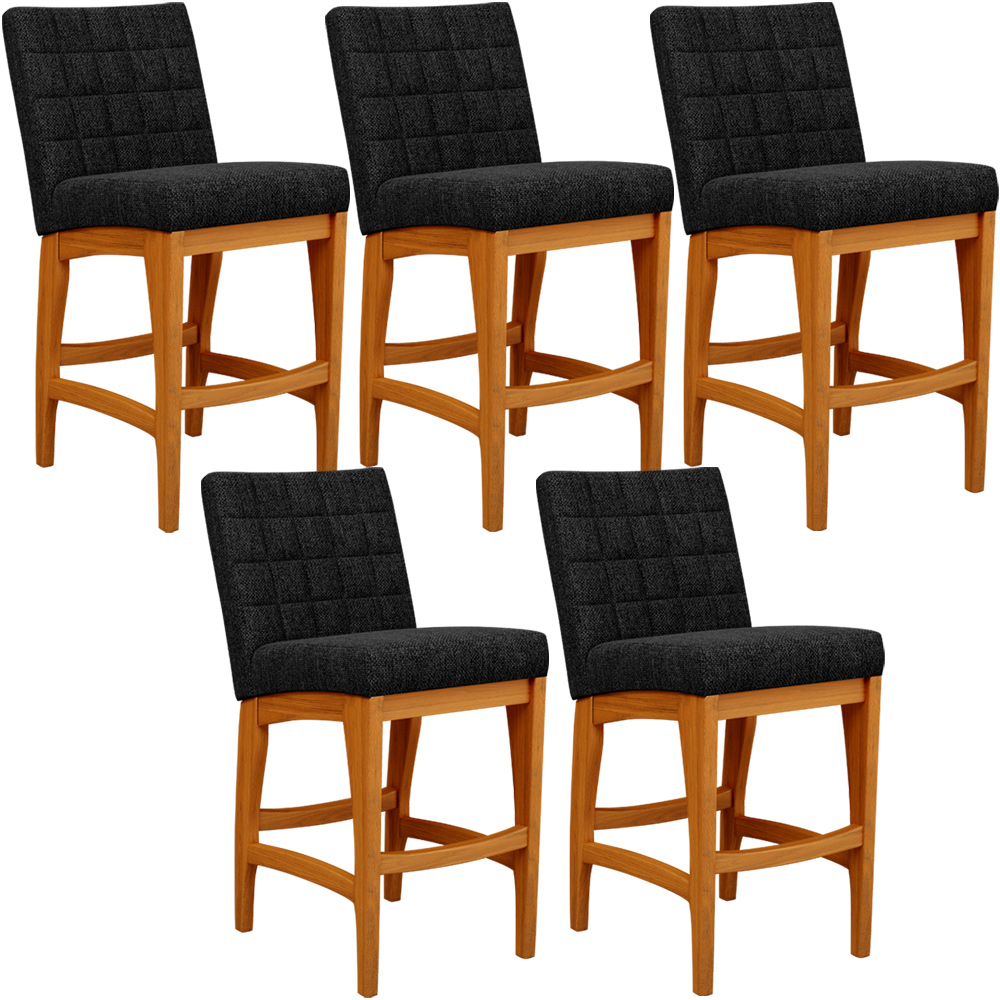 Kit 05 Banquetas Baixa Para Cozinha Bancada Bar Sala Jantar Fixa Mila L02 Linho Chumbo - Lyam Decor
