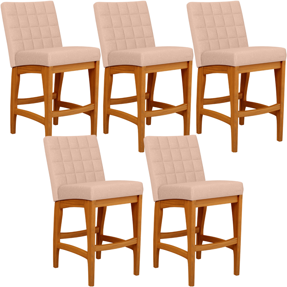 Kit 05 Banquetas Baixa Para Cozinha Bancada Bar Sala Jantar Fixa Mila L02 Linho Rosê - Lyam Decor