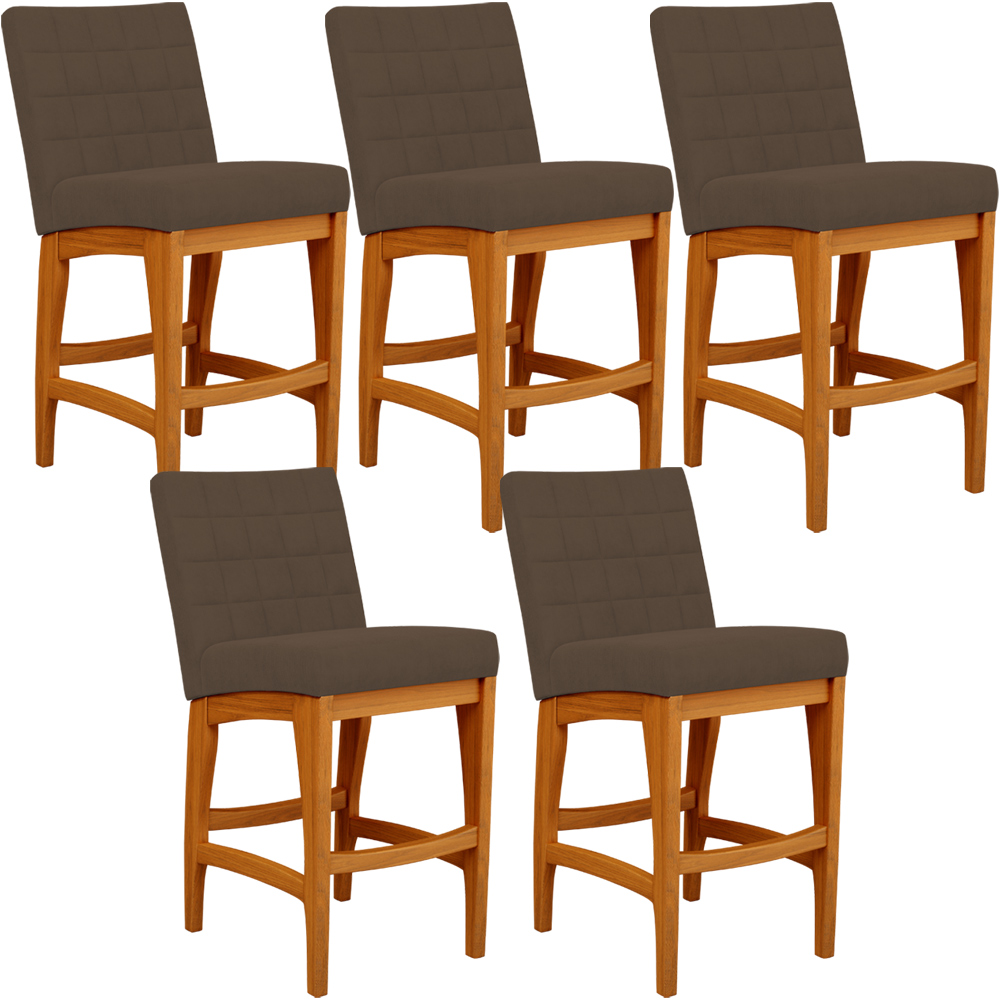 Kit 05 Banquetas Baixa Para Cozinha Bancada Bar Sala Jantar Fixa Mila L02 Suede Marrom - Lyam Decor