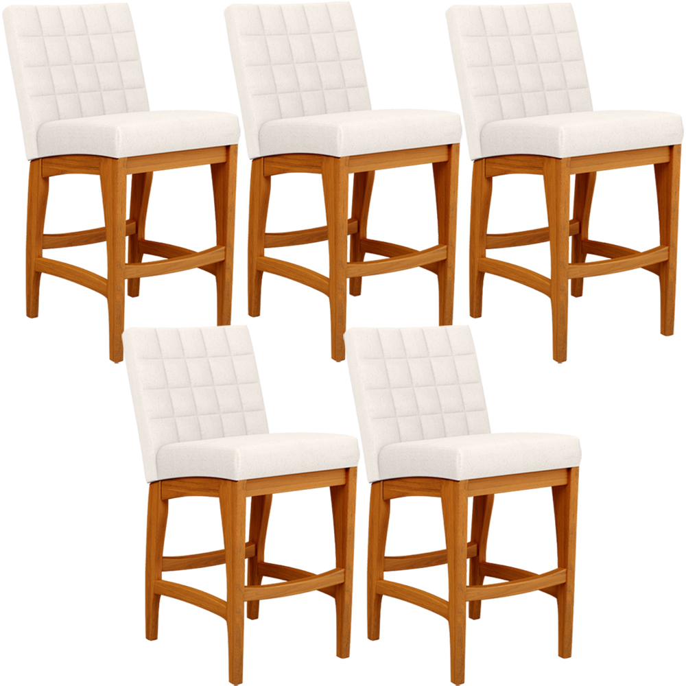 Kit 05 Banquetas Baixa Para Cozinha Bancada Bar Sala de Jantar Fixa Mila L02 Linho Cru - Lyam Decor