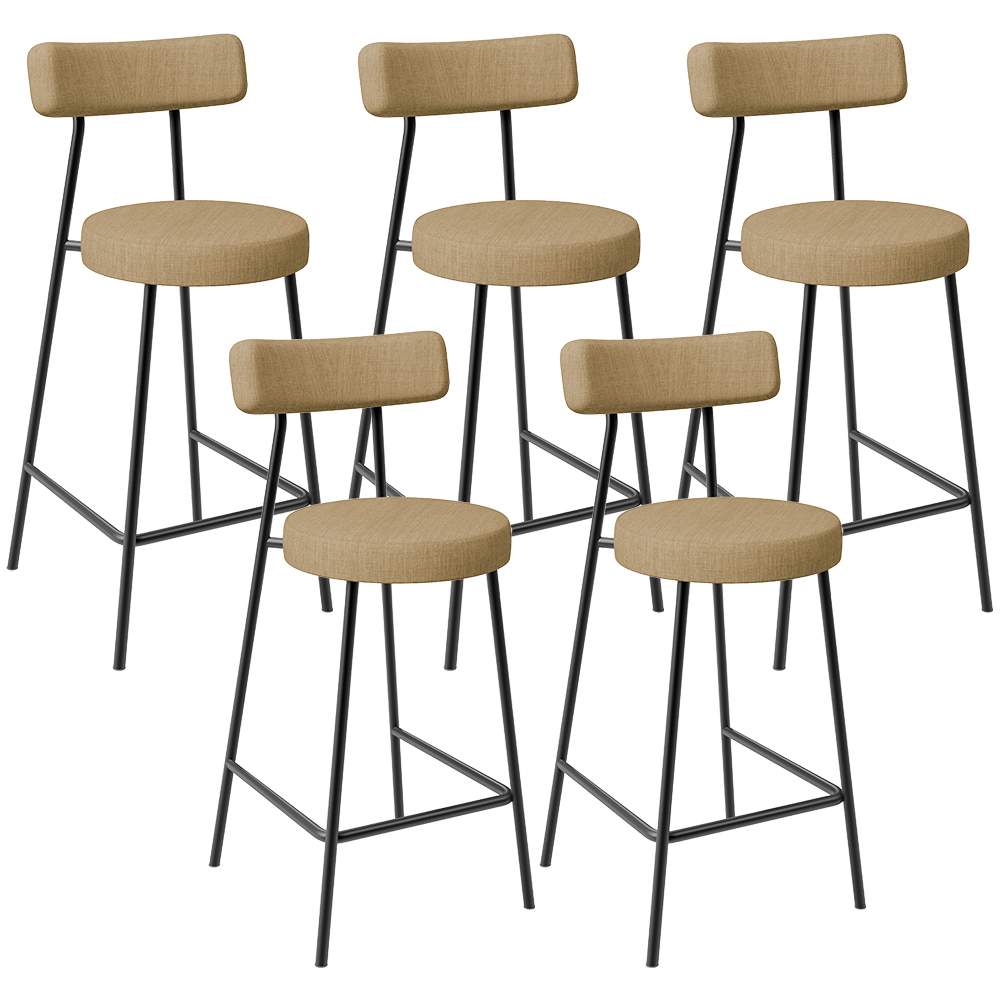 Kit 05 Banquetas Baixa Para Cozinha Sala De Jantar Bancada Milão L02 Linho Bege Escuro - Lyam Decor