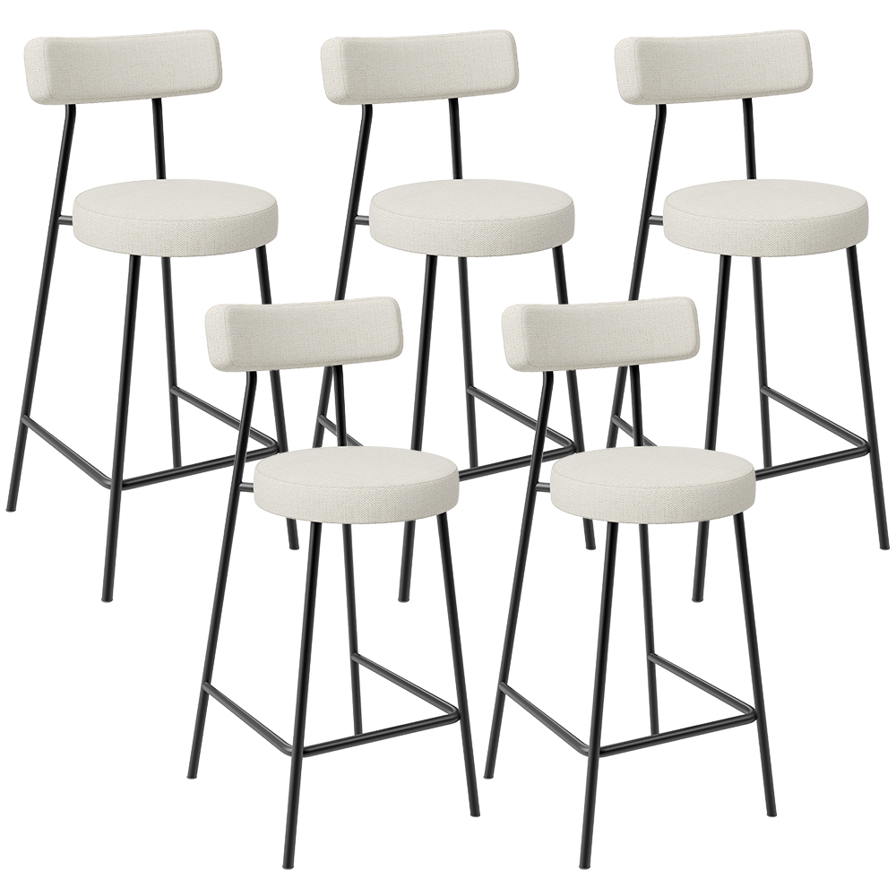 Kit 05 Banquetas Baixa Para Cozinha Sala De Jantar Bancada Milão L02 Linho Champagne - Lyam Decor