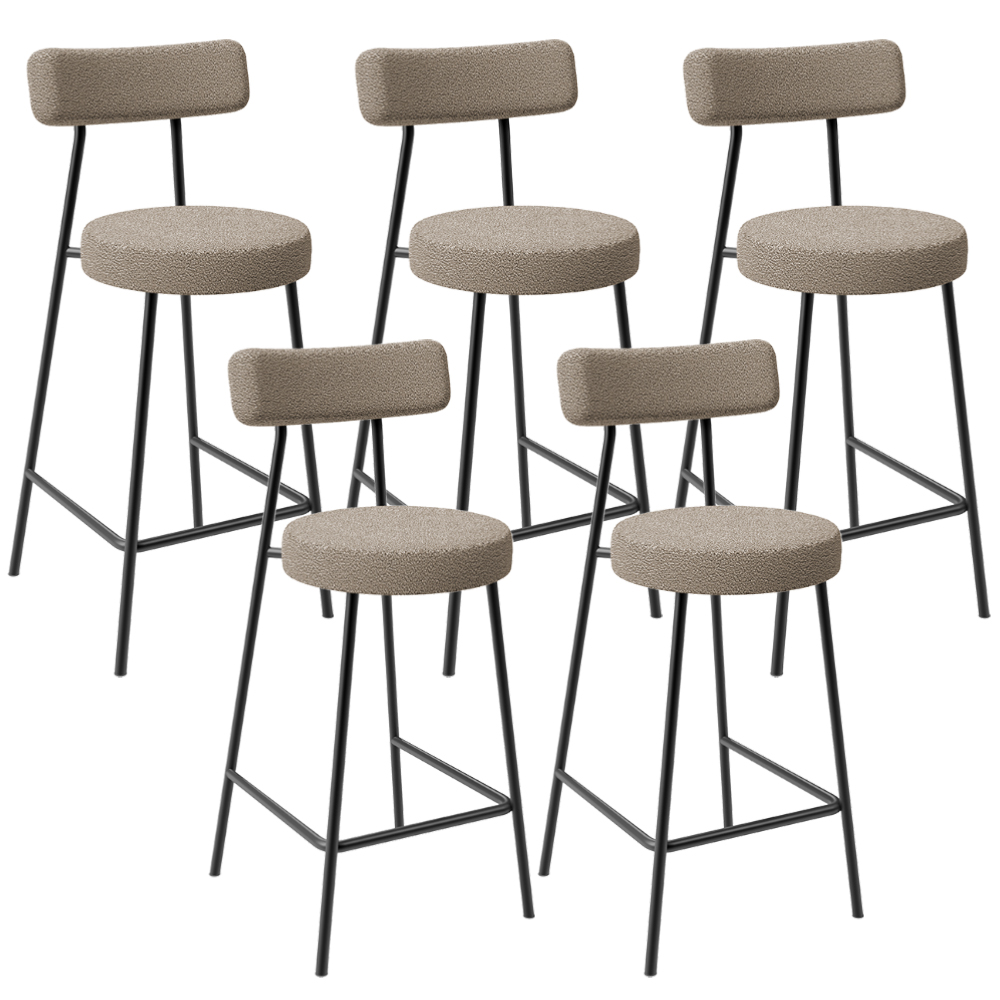 Kit 05 Banquetas Baixa Para Cozinha Sala De Jantar Bar Bancada Milão L02 Bouclê Bege - Lyam Decor