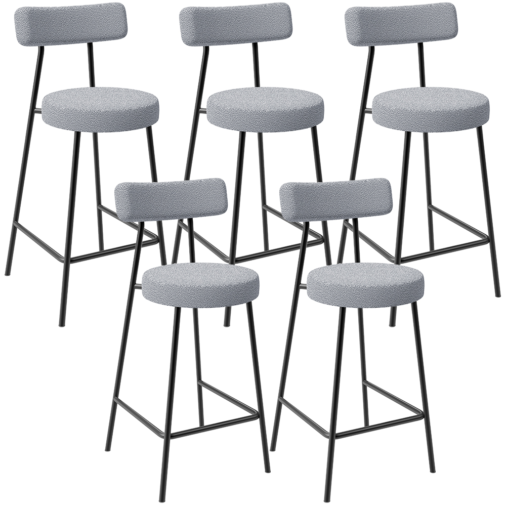 Kit 05 Banquetas Baixa Para Cozinha Sala De Jantar Bar Bancada Milão L02 Bouclê Cinza - Lyam Decor