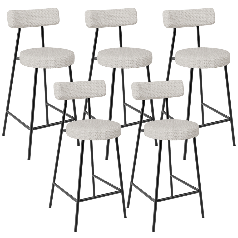 Kit 05 Banquetas Baixa Para Cozinha Sala De Jantar Bar Bancada Milão L02 Bouclê Cru - Lyam Decor