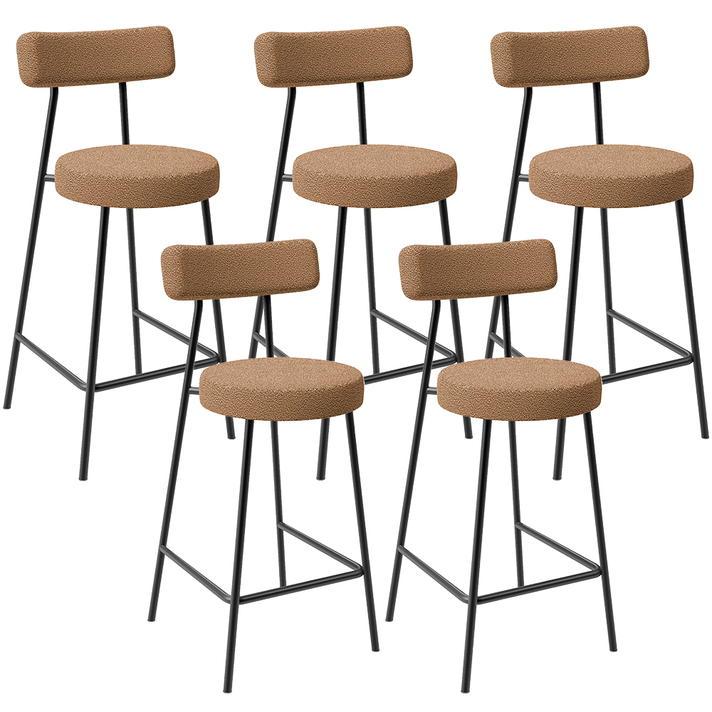 Kit 05 Banquetas Baixa Para Cozinha Sala De Jantar Bar Bancada Milão L02 Bouclê Mostarda - Lyam Decor