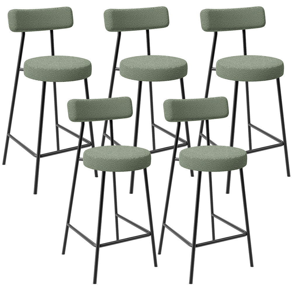 Kit 05 Banquetas Baixa Para Cozinha Sala De Jantar Bar Bancada Milão L02 Bouclê Oliva - Lyam Decor