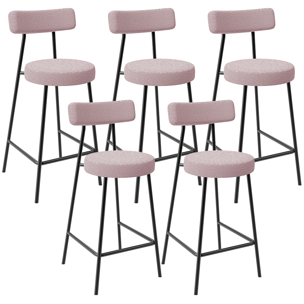 Kit 05 Banquetas Baixa Para Cozinha Sala De Jantar Bar Bancada Milão L02 Bouclê Rosê - Lyam Decor