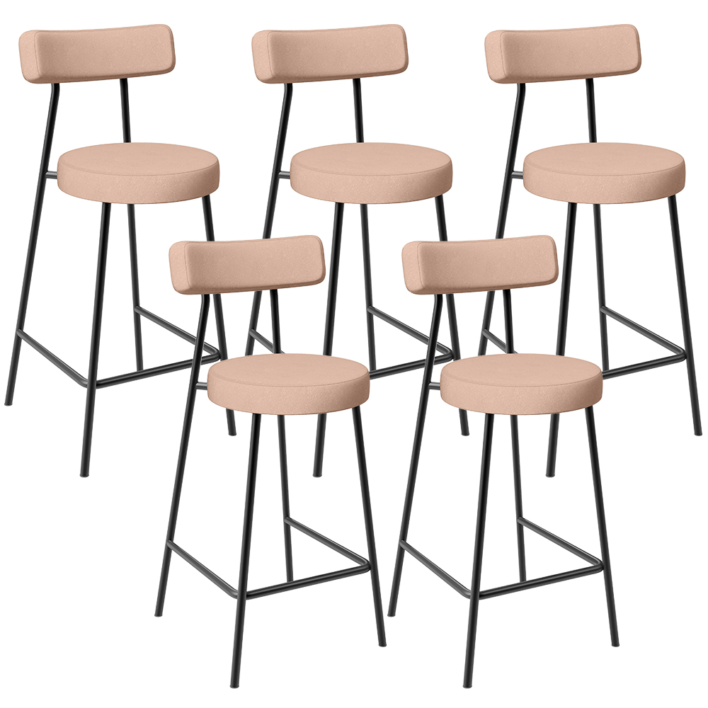 Kit 05 Banquetas Baixa Para Cozinha Sala De Jantar Bar Bancada Milão L02 Linho Rosê - Lyam Decor