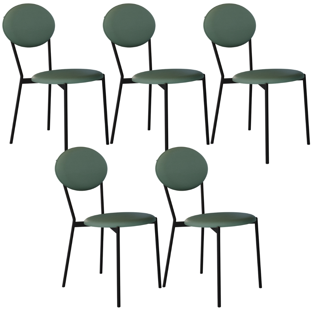 Kit 05 Cadeiras Estofada Para Sala de Jantar Azuri Preto C01 Courino Verde Sálvia - Lyam Decor