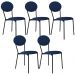 Kit 05 Cadeiras Estofada Para Sala de Jantar Azuri Preto C01 Linho Azul  - Lyam Decor