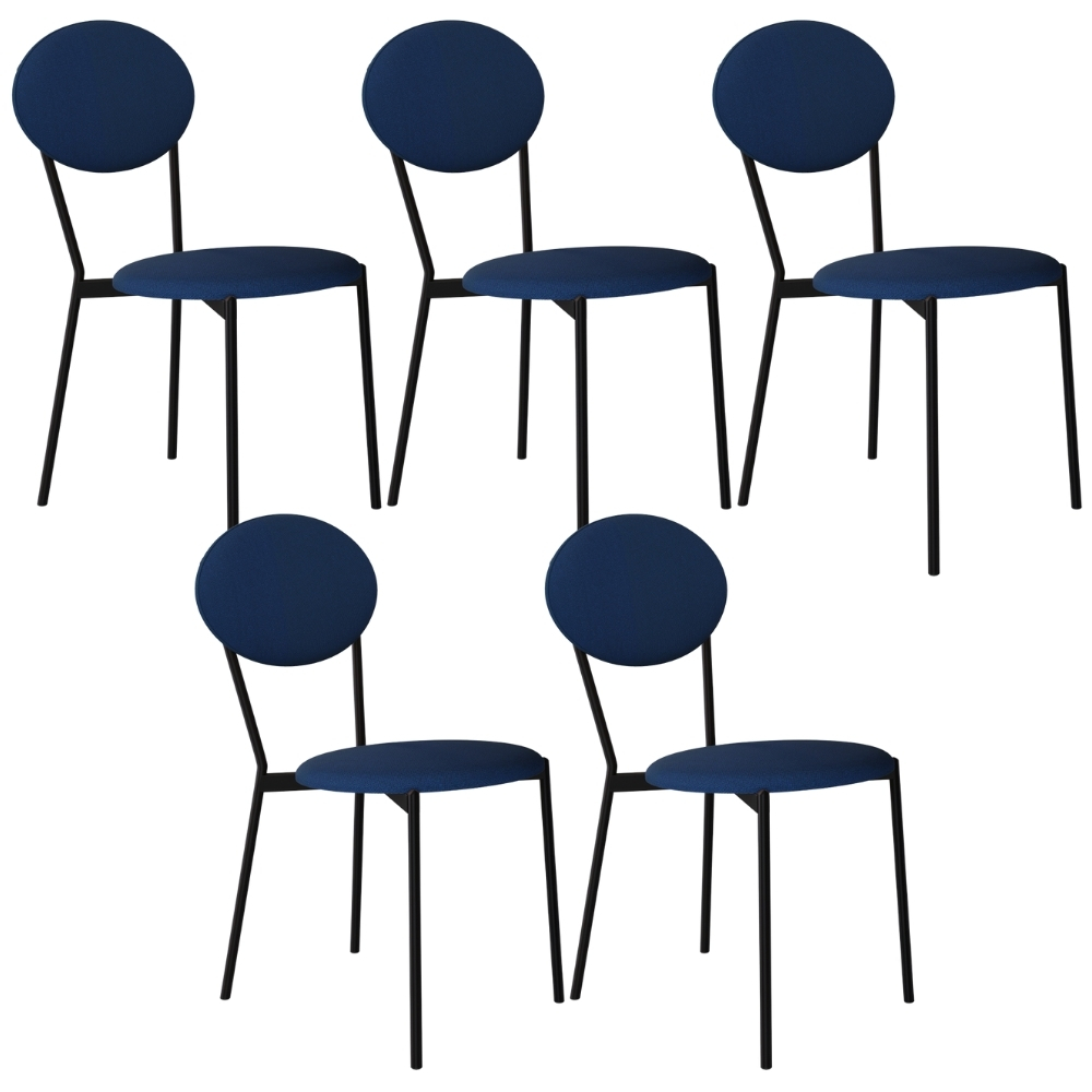 Kit 05 Cadeiras Estofada Para Sala de Jantar Azuri Preto C01 Linho Azul  - Lyam Decor