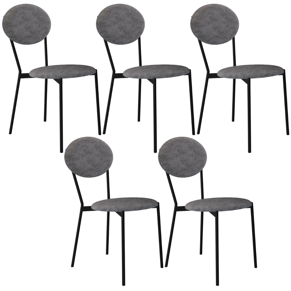 Kit 05 Cadeiras Estofada Para Sala de Jantar Azuri Preto C01 Linho Prata - Lyam Decor