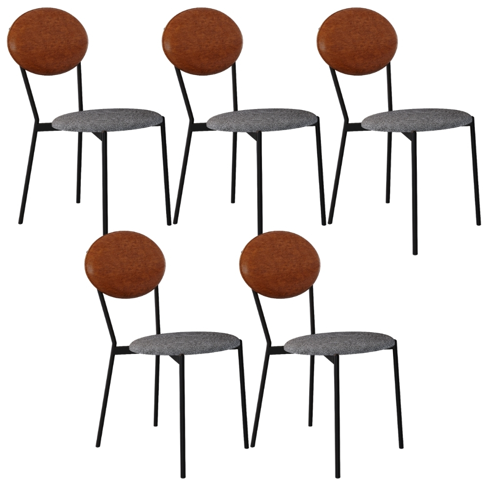 Kit 05 Cadeiras Estofada Para Sala de Jantar Azuri Preto C01 Linho Prata Courino Caramelo - Lyam Decor