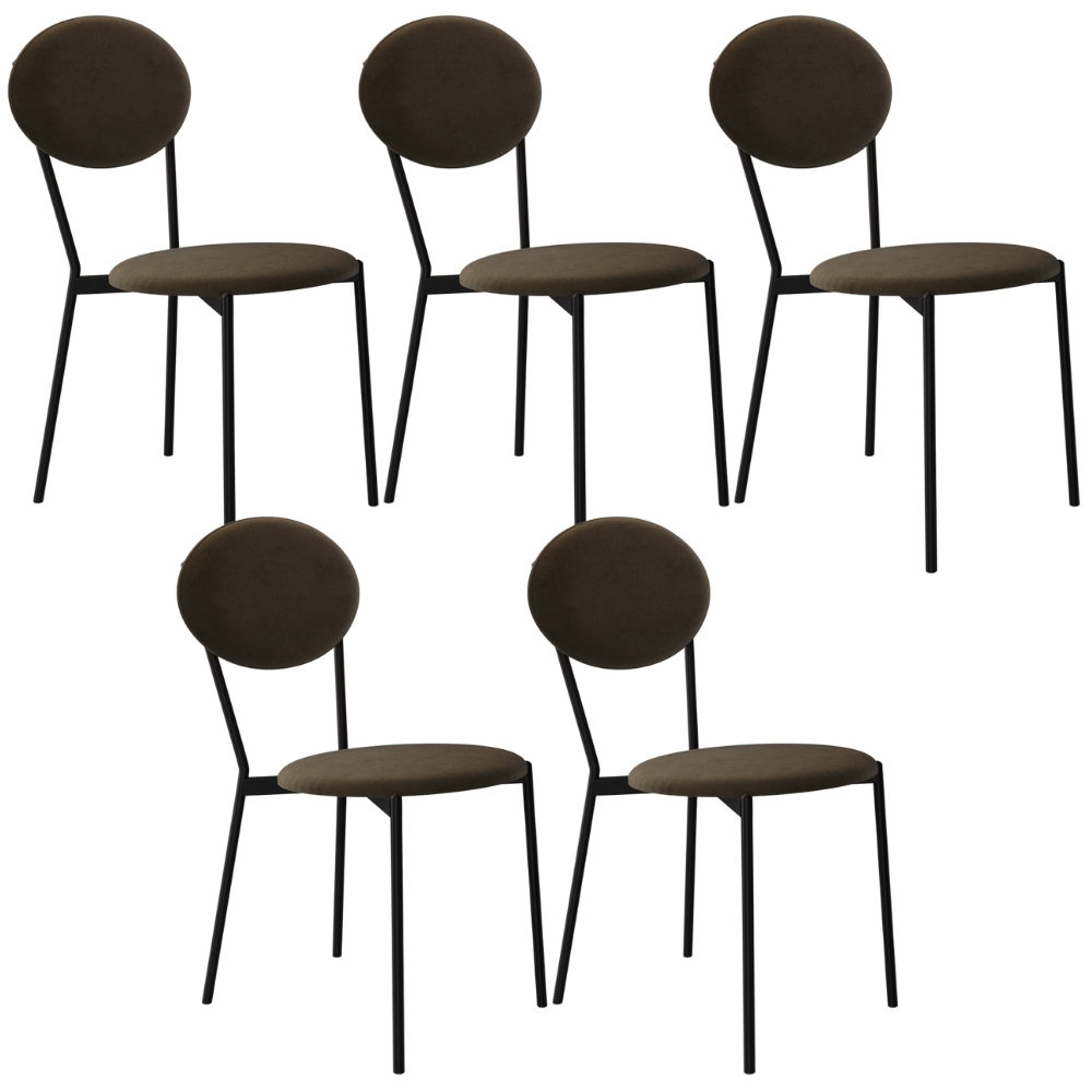 Kit 05 Cadeiras Estofada Para Sala de Jantar Azuri Preto C01 Veludo Marrom Sand - Lyam Decor