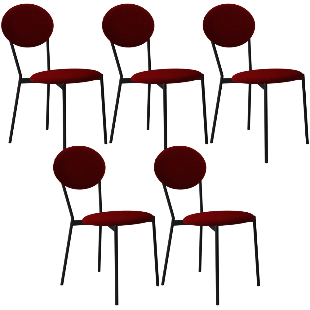 Kit 05 Cadeiras Estofada Para Sala de Jantar Azuri Preto C01 Veludo Vermelho Vinho - Lyam Decor