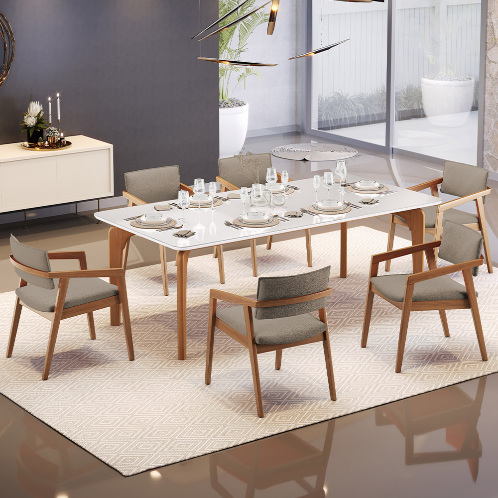 Kit 05 Cadeiras Para Sala de Jantar Estar Living Giorgia L02 Bouclê Bege - Lyam Decor