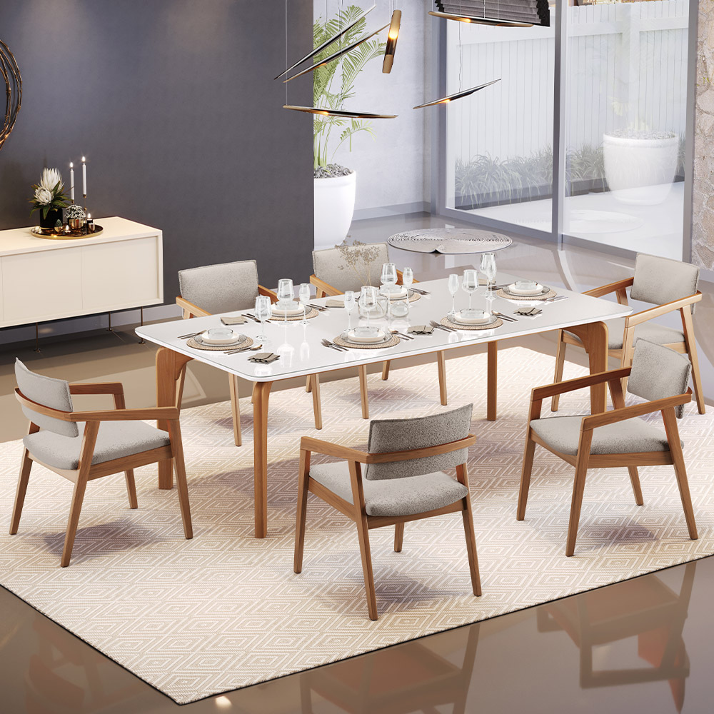 Kit 05 Cadeiras Para Sala de Jantar Estar Living Giorgia L02 Bouclê Creme - Lyam Decor