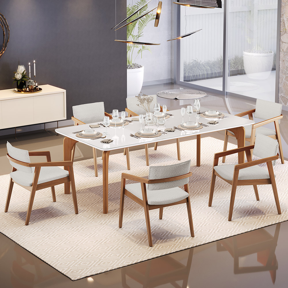 Kit 05 Cadeiras Para Sala de Jantar Estar Living Giorgia L02 Bouclê Cru - Lyam Decor