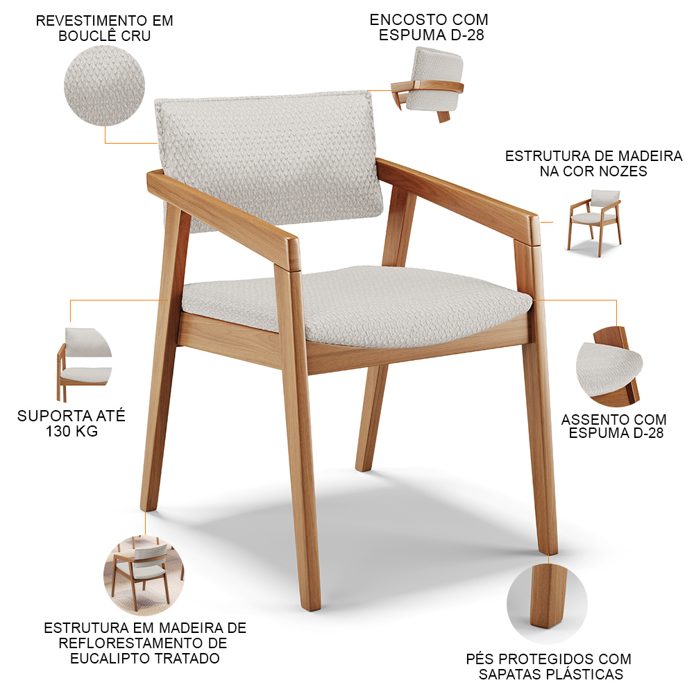 Kit 05 Cadeiras Para Sala de Jantar Estar Living Giorgia L02 Bouclê Cru - Lyam Decor