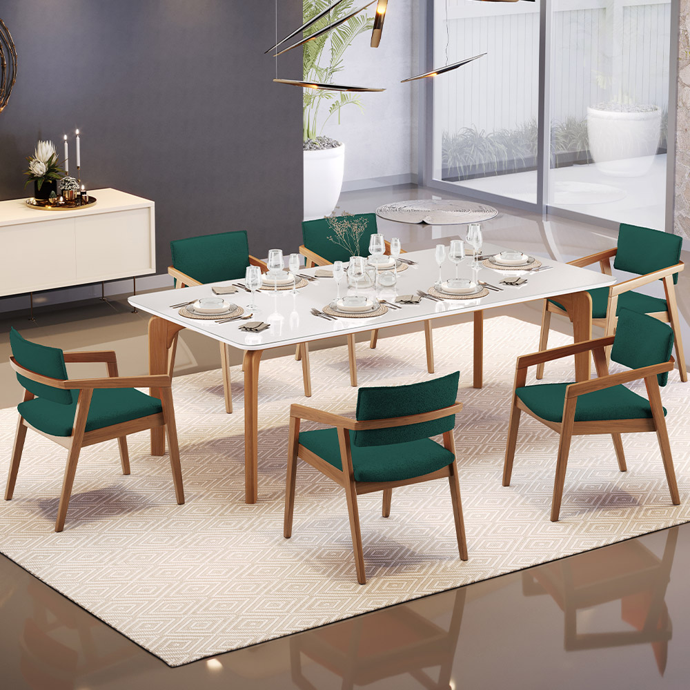 Kit 05 Cadeiras Para Sala de Jantar Estar Living Giorgia L02 Bouclê Verde - Lyam Decor